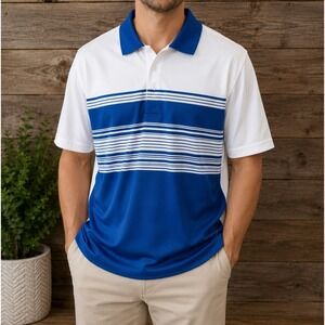 Golf America Men's XXL Blue White Striped Performance Golf Polo Shirt XXL